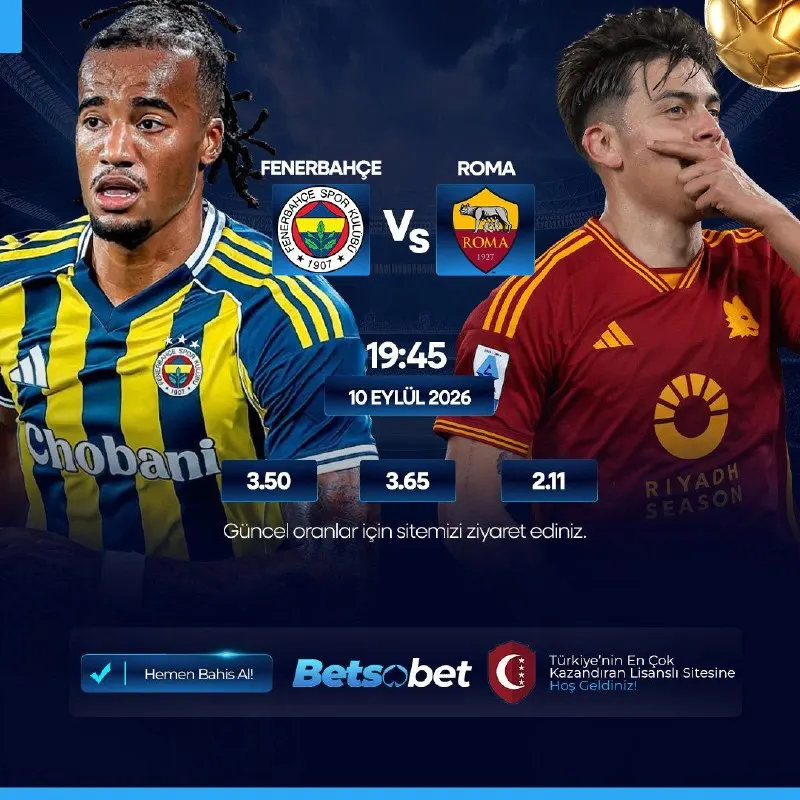 ⚽️MAÇ HEYECANI BETSOBET'TE YAŞANIR⚽️ ⚡️⚡️⚡️⚡️⚡️⚡️⚡️ 🇹🇷FENERBAHÇE🆚ROMA🇮🇹 ⏰ 19:45 📆 10…