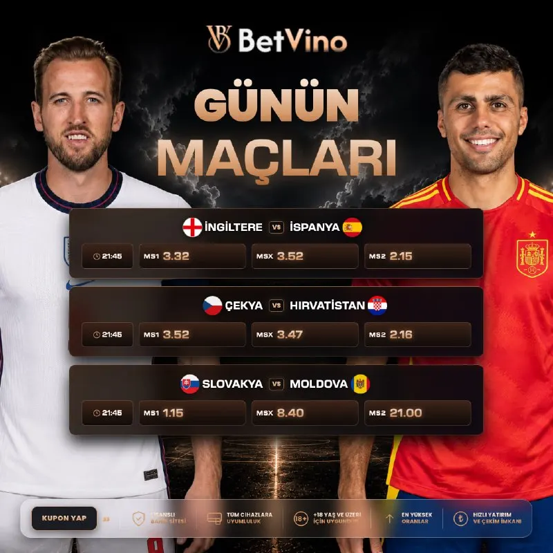 🦾 BetVino’da günün kazandıran maçları! 🔥 Yüksek oranlarla heyecan seninle. 😀 Kuponunu…