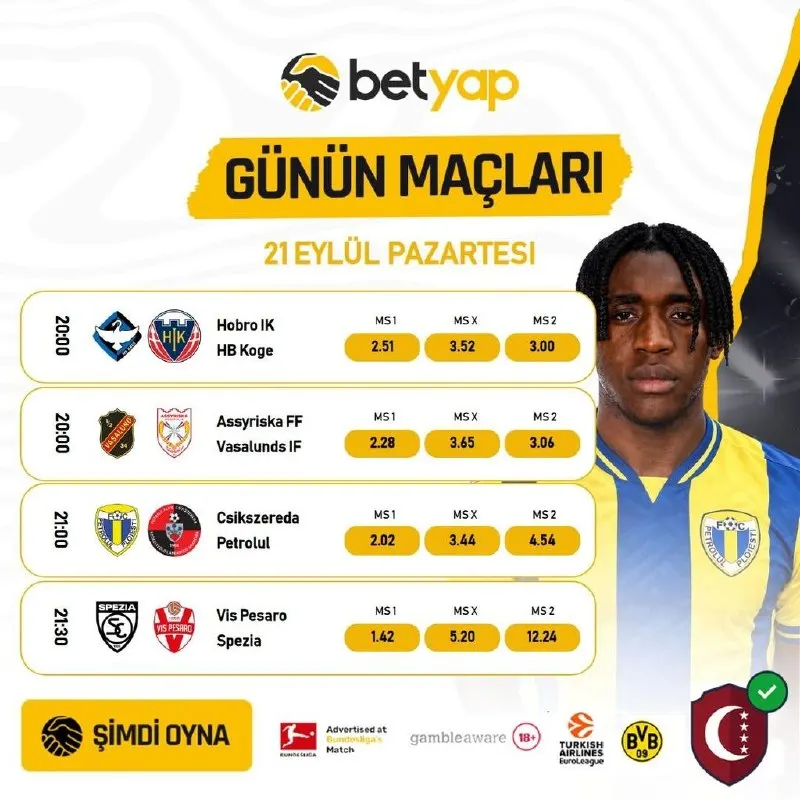 🎯 BETYAP'TA PAZARTESİ GÜNÜ FUTBOL HEYECANI HIZ KESMİYOR! 🎯 📅 21 EYLÜL PAZARTESİ günü…