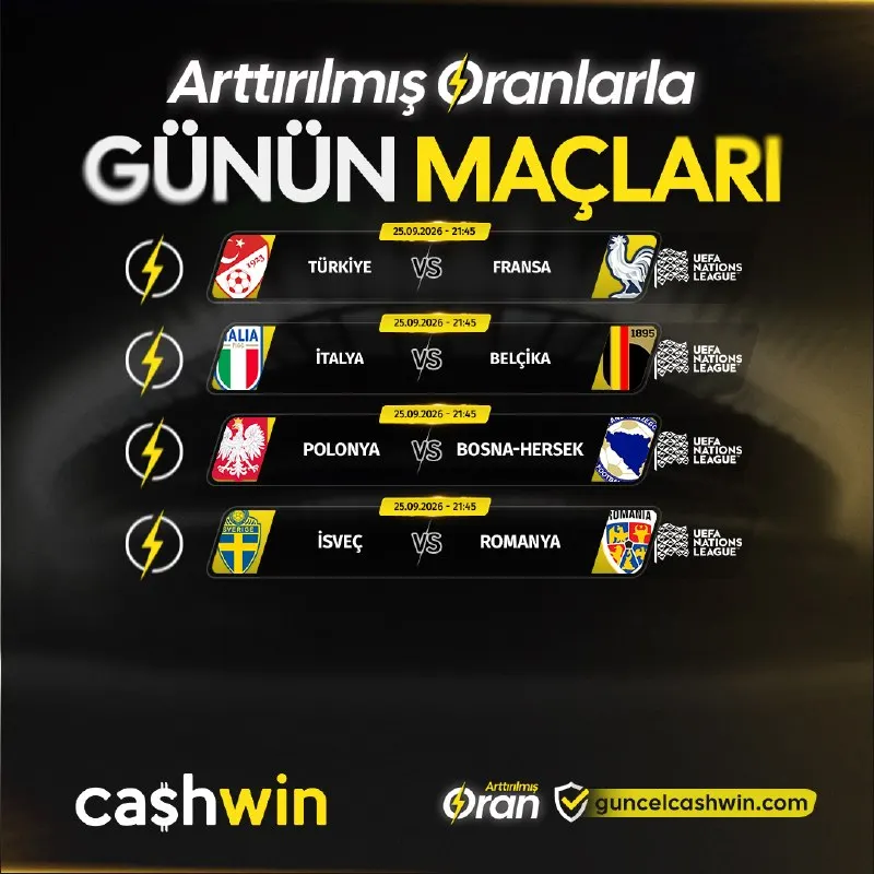 🎰🎲🎯🎮🟢🟡🟠🟣 ⬆️Arttırılmış Oranlarla! ⬆️ 🔈 Cashwin ile günün maçlarının heyecanı zirvede! 🗓…