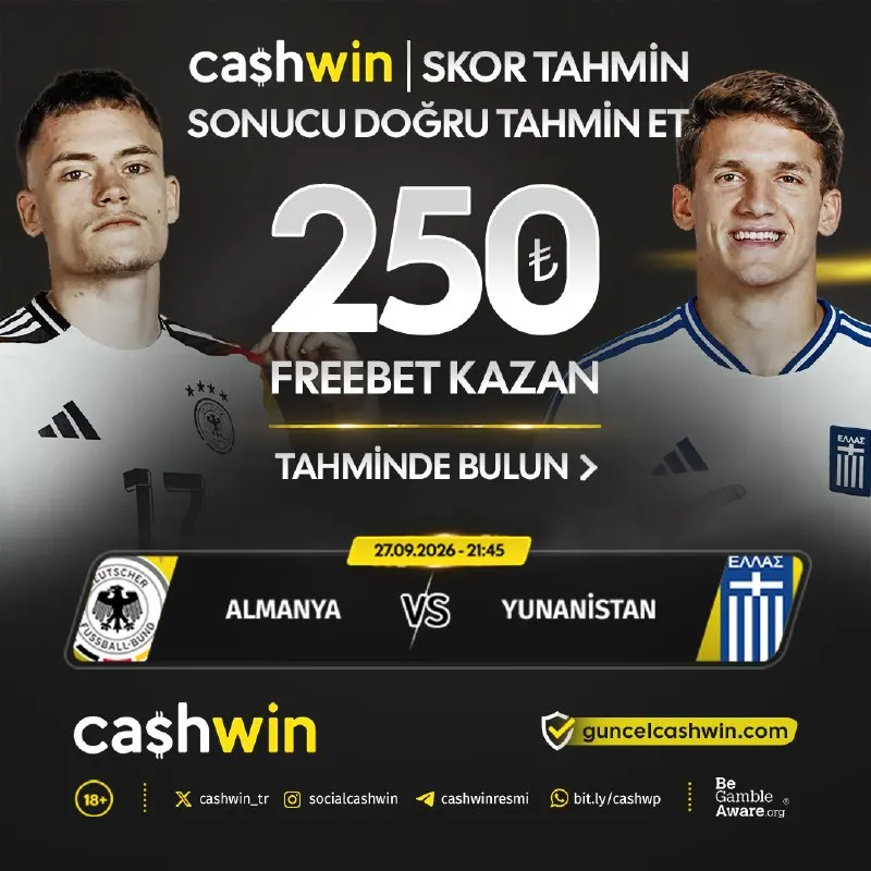 🎰🎲🎯🎮0️⃣1️⃣2️⃣3️⃣ 🇩🇪 Almanya [❓] 🔤 [❔] Yunanistan 🇬🇷 ⚽️ Müsabakaya CashwinSkor ile tahmin…