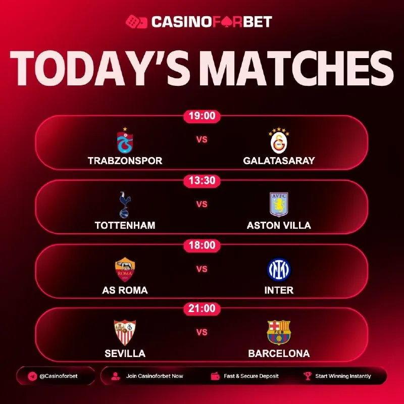 ⚽️ Matches of the Day on Casinoforbet! 🗓 19.09.2026 ⏰ 19:00 | TRABZONSPOR 🎲 GALATASARAY ⏰…