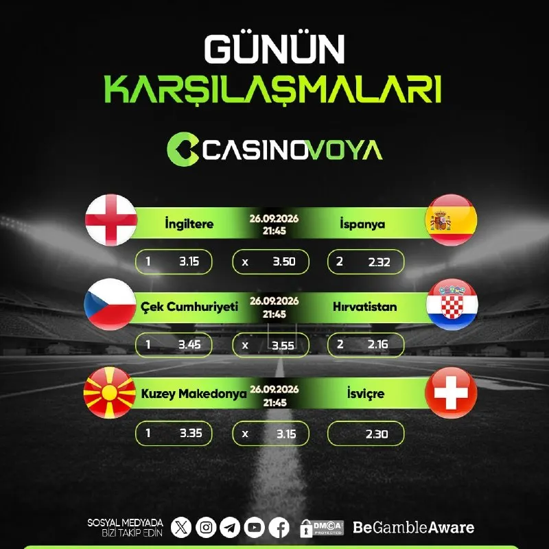 🔥 GÜNÜN MÜCADELELERİ İLE KAZANÇ ATEŞİ YANIYOR! Casinovoya ayrıcalığıyla Avrupa devlerinin…