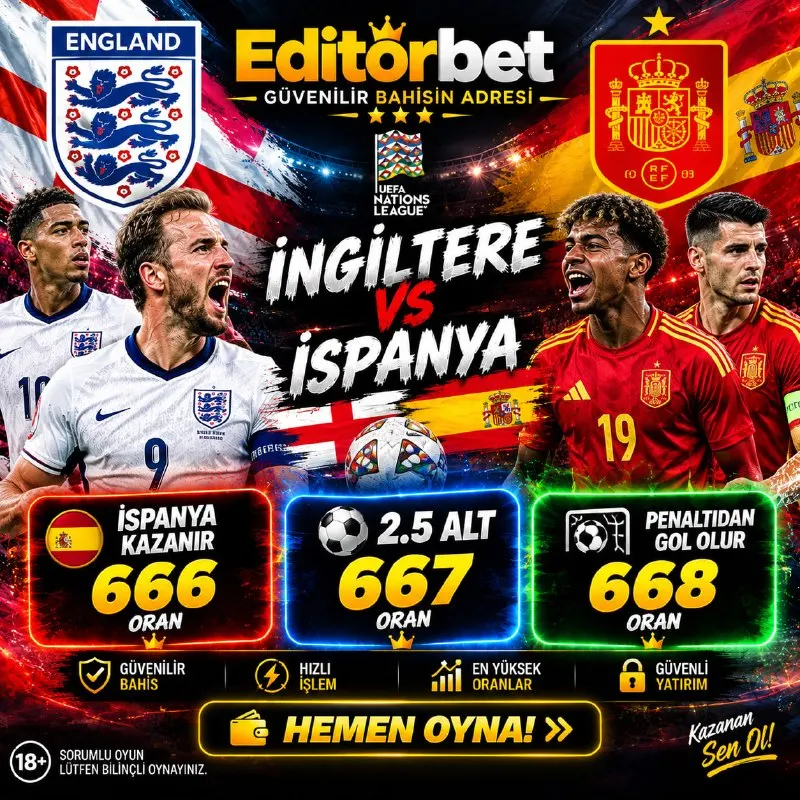 🏴󠁧󠁢󠁥󠁮󠁧󠁿İngiltere 🆚 İspanya 🇪🇸 ⚽️İspanya Kazanır6️⃣6️⃣6️⃣ Oran ! ⚽️2.5 Alt Biter 6️⃣6️⃣7️⃣…