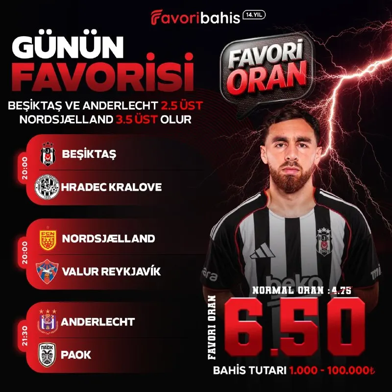 🏆 Günün Üçlü Favorisi “Üçlü Maç Kombine” 🗓 13.08.2026 ⚽️ Beşiktaş ve Anderlecht Toplam…
