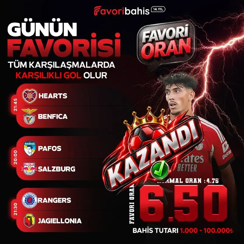 🔥 6.50 FAVORİ ORAN KAZANDI! ✅ ❤️ Günün Favori Oranı Geldi! 🏆 Özel Oran seçeneğimizi…