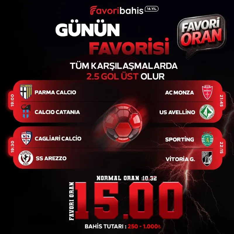 🏆 Günün Dörtlü Favorisi “Dörtlü Maç Kombine” 🗓 14.08.2026 ⚽️ Tüm Karşılaşmalar Toplam 2.5…