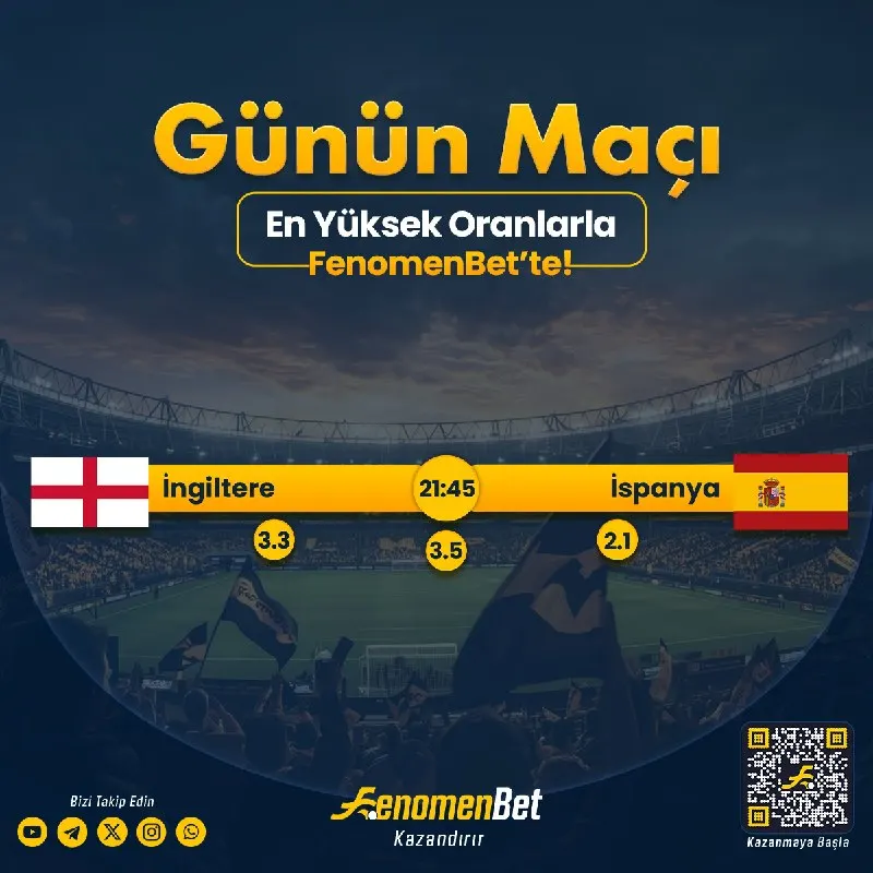 🏆 Uluslar Liginde Günün Maçı! ⚽ İngiltere 🆚 İspanya 📊 Yüksek oranlar FenomenBet’te! 👉…