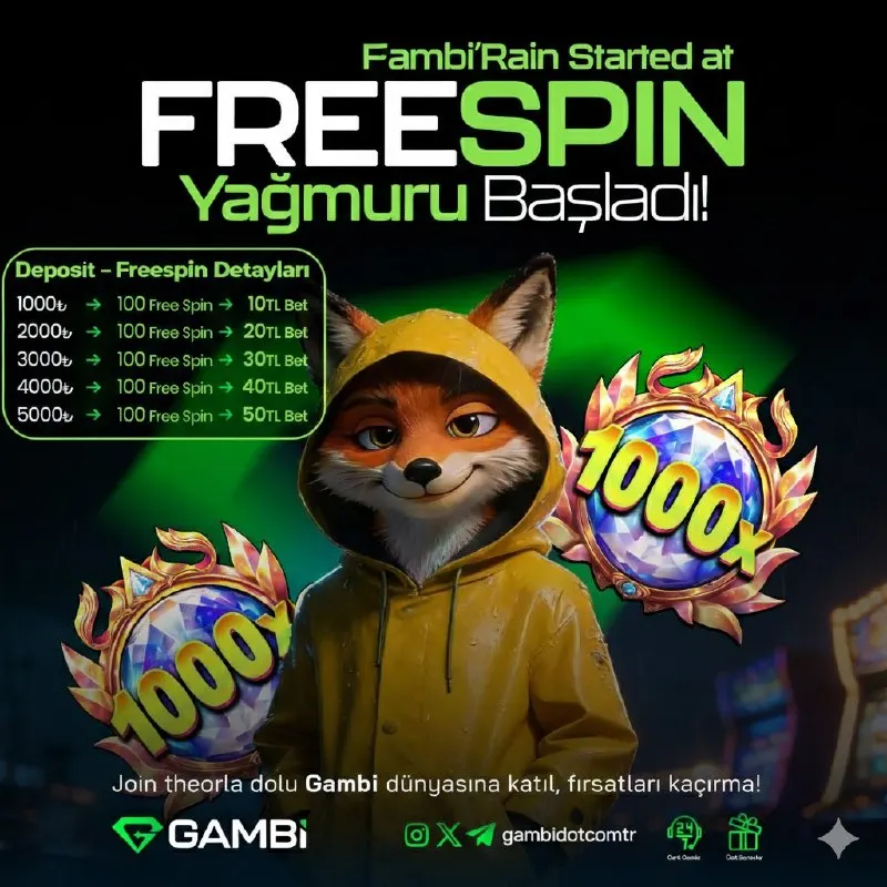 🔥🔥🔥 FREESPIN RAIN HAS STARTED AT GAMBI! 🔥🔥🔥 💥🎰 IT’S TIME TO WIN! 🎰💥 💰 Freespins & Target…