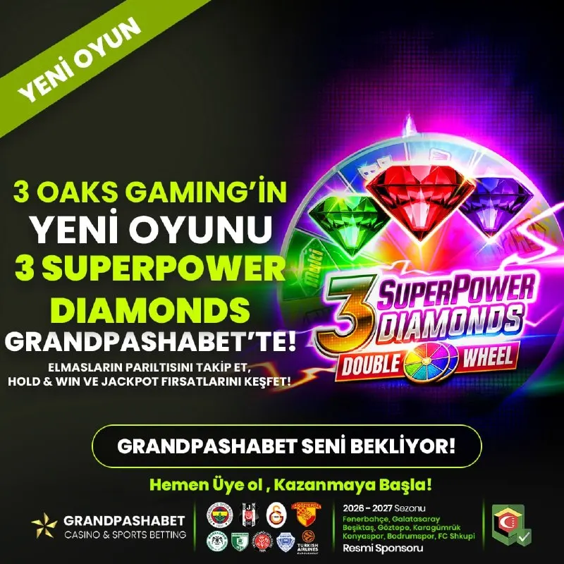 📢 3OAKS (Booongo) Sağlayıcısının Yeni Oyunu 3 Superpower Diamonds GrandPasha'da! 💎 Her…
