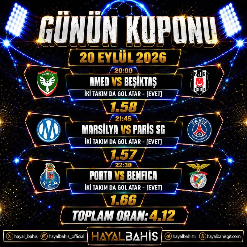 ⚡️ Tek Kuponla Hayalini Gerçekleştir! Bugünün en çok oynanan maçları ve iddialı oranlar…