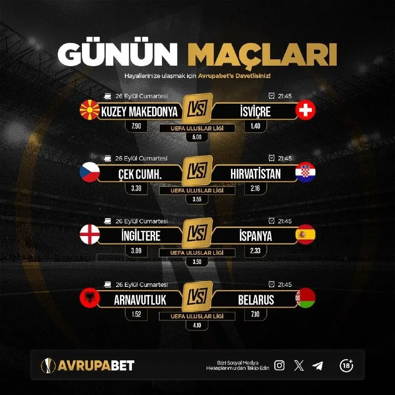 ⚡️ AVRUPABET'TE KAZANÇ SINIRI YOK! ⚡️ ⚽️ Avrupabet günün maçları! 🚀 En yüksek oranlar ve…