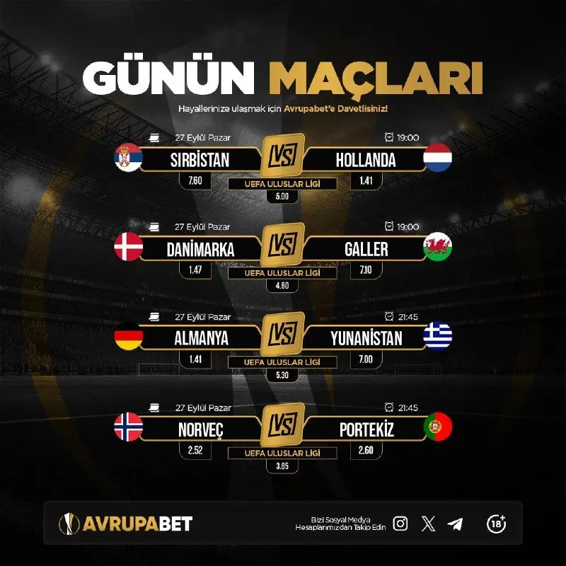 ⚡️ AVRUPABET'TE KAZANÇ SINIRI YOK! ⚡️ ⚽️ Avrupabet günün maçları! 🚀 En yüksek oranlar ve…