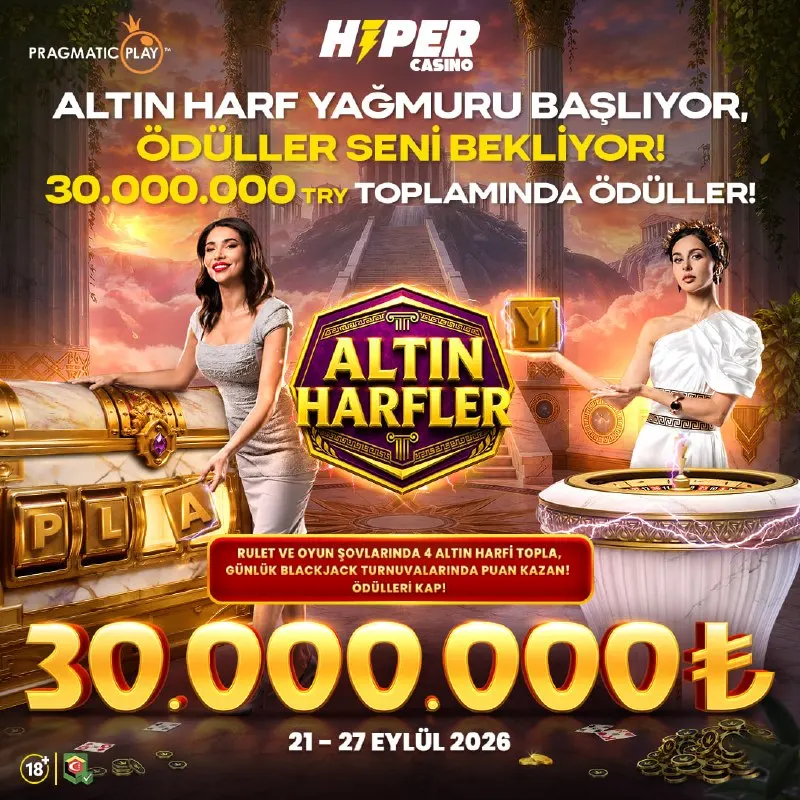 💸 30.000.000 ₺ Ödüllü Pragmatic Play Altın Harfler Turnuvası'nda son gün! 💰 Turnuvaya…