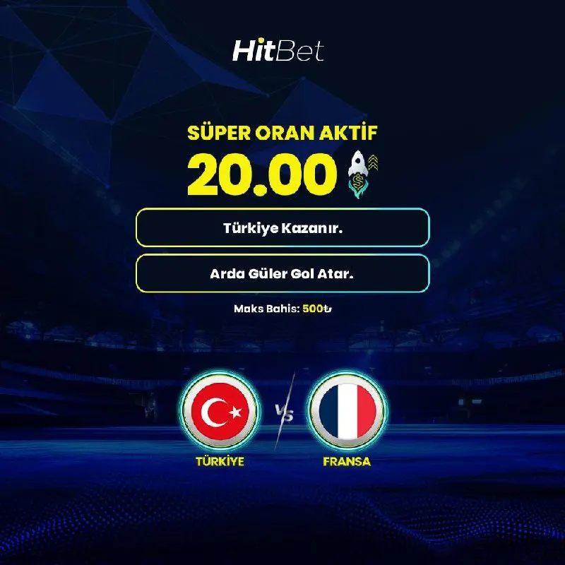 💛 HİTBET SÜPER ORAN AKTİF! ⚽️ Türkiye - Fransa 🚀 Süper Oran: 20.00 🚀 Maksimum Bahis: 500₺…