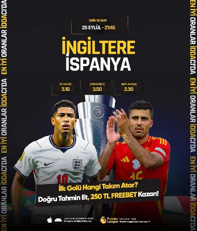 ❓İDDACI DA TAHMİN ZAMANI ❓ ⚽️ İngiltere 🆚İspanya 📅 26 Eylül | ⏰21:45 🆘 250 TL FREEBET…