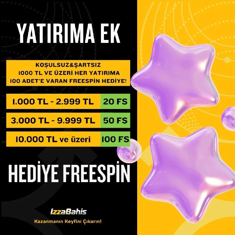 🤩 YATIRIMA EK FREESPİN HEDİYE! 😎 Kuralsız & Şartsız! 💵 1.000-2.999 TL | 20 Freespin. 💵…