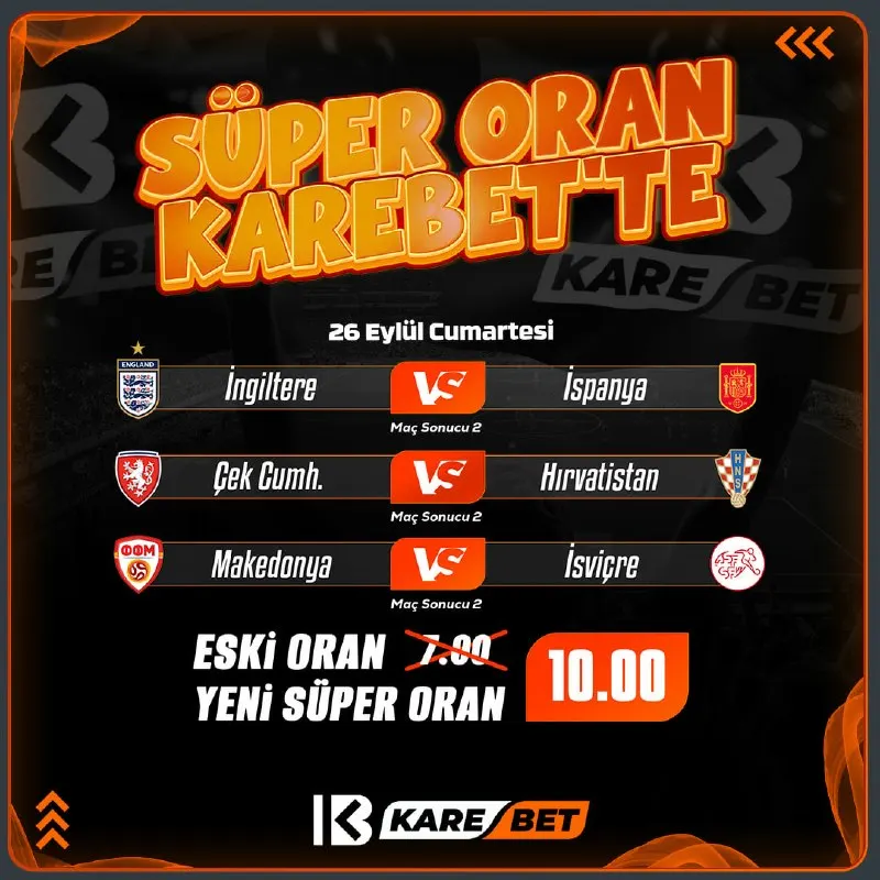 ✨ SÜPER ORAN SİZLERLE ✨ ⚽️ Yeni Oran 10.00 ⚽️ 💥 EK YATIRIM ŞARTI YOK ! 🔸Maç Sonucu ( 2…