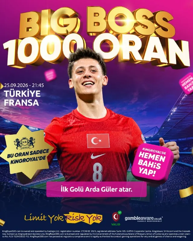 🇹🇷⚽️ KİNGROYAL'DEN ARDA GÜLER’E 1000 ORAN! ⚽️🇹🇷 ➖ 1️⃣🅾️🅾️🅾️ 🩸🩸🅰️🩸❗️ ➖ 🇹🇷 Türkiye – Fransa…