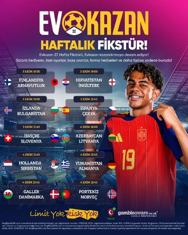 📅 EV KAZAN’DA 27. HAFTA FİKSTÜRÜ! ⚽️ 3–4 Ekim’de milli maç heyecanı devam ediyor! Sürpriz…