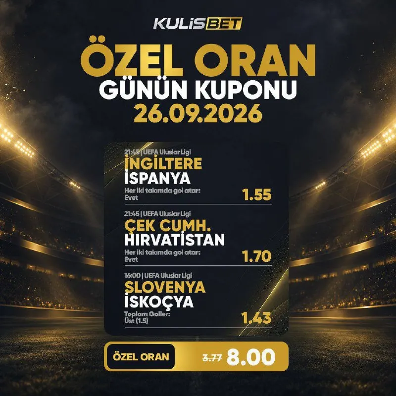 ⚡️ KULİSBET İLE ÖZEL ORAN SENİNLE! ✅ İngiltere - İspanya 🔵 Karşılıklı gol var. ✅ Çek…