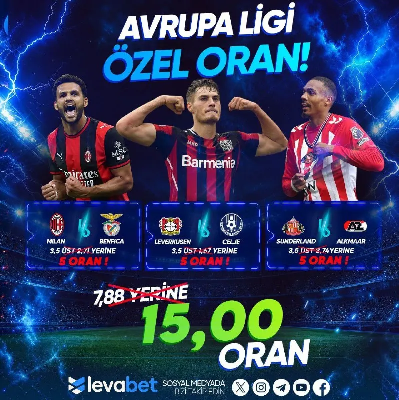 ⚡️ AVRUPA LİGİ’NDE ÖZEL ORAN FIRSATI! ⚡️ 🔥 3 MAÇ • TEK KUPON • 15.00 ÖZEL ORAN! 🇮🇹 Milan…