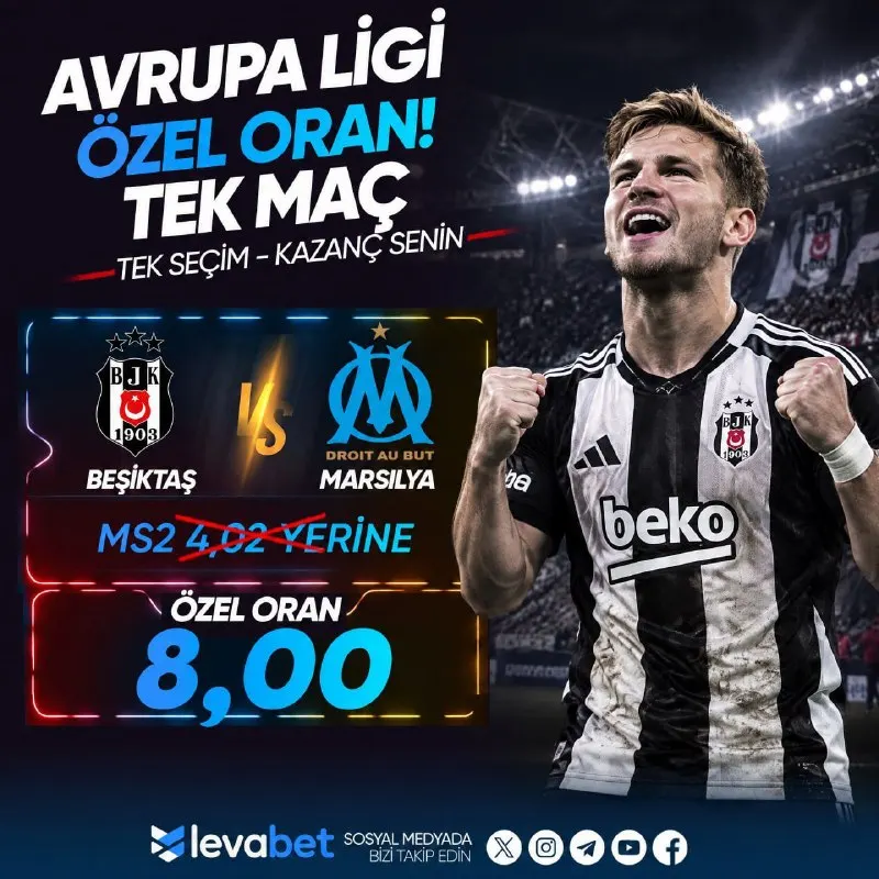 ⚡️ AVRUPA LİGİ’NDE TEK MAÇ, ÖZEL ORAN! ⚡️ 🦅 BEŞİKTAŞ 🆚MARSILYA Normal oran: 4.02 ❌ 🔥 ÖZEL…