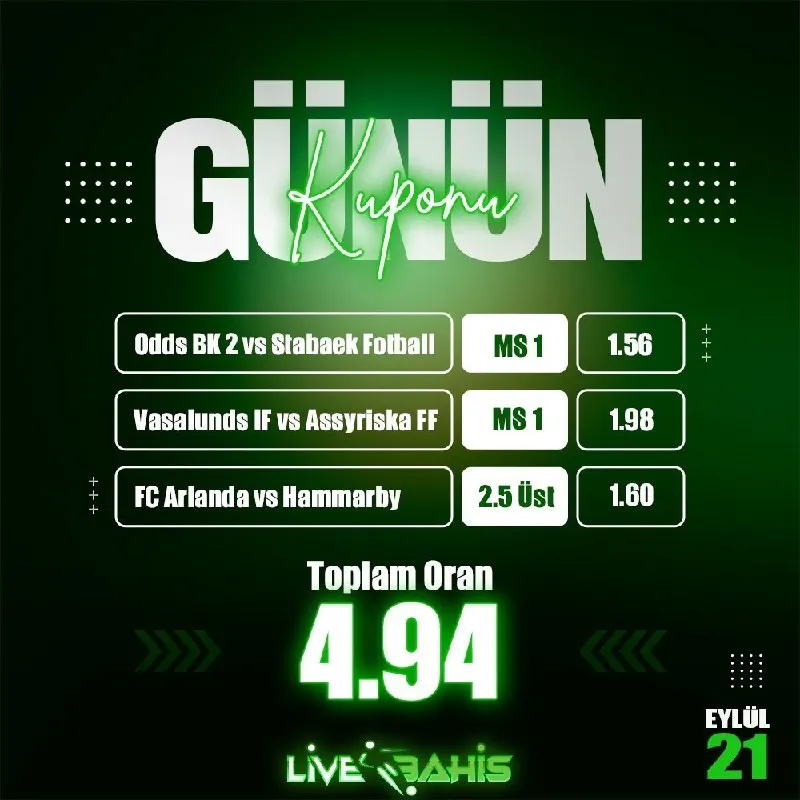 LiveBahis Analiz Ekibinin Hazırladığı Günün Kuponu Yayında ! %5️⃣0️⃣0️⃣ HOŞGELDİN BONUSU…