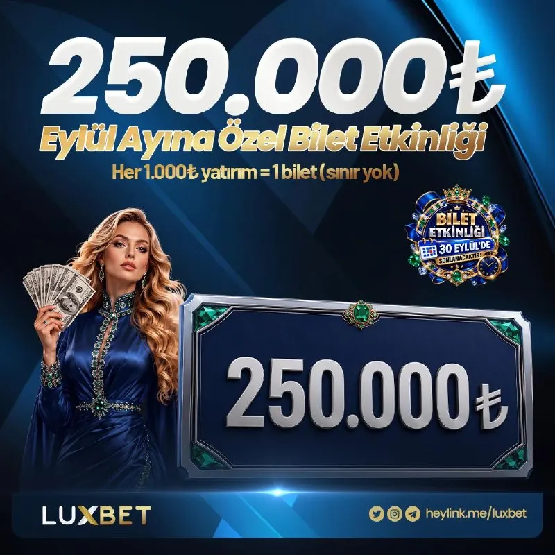 🚨 ÇEYREK MİLYON ÖDÜL LUXBET'TE 1 KİŞİYE 100.000TL 1 KİŞİYE 50.000TL 2 KİŞİYE 25.000TL 1…