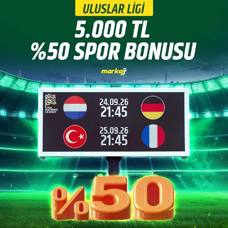 🎈 ULUSLAR LİGİ HAFTASINA 5.000 TL BONUS! 🎈 ⚽ Milli maç haftası başlıyor, bakiyen de…