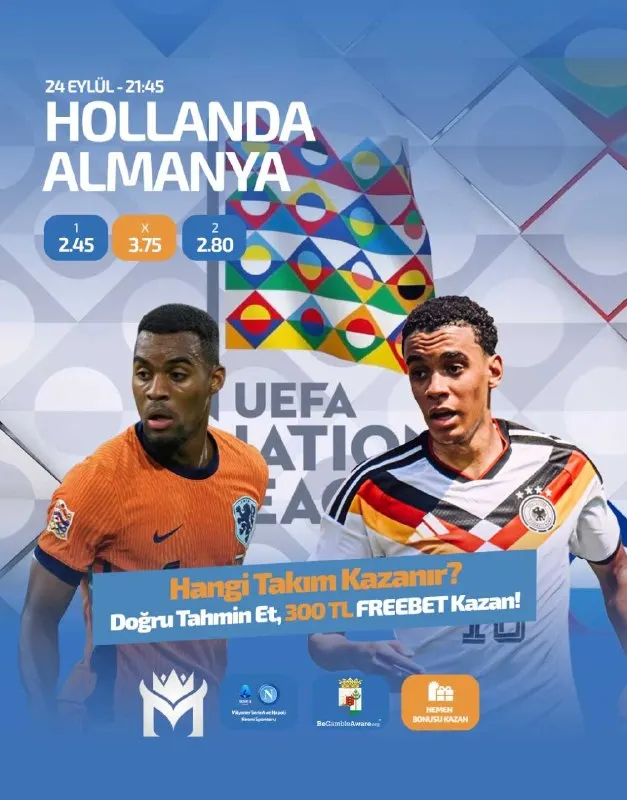 🚨🚨 MİLYONER DE 300 TL FREEBET KAZANMA ŞANSI 🚨🚨 ⚽️ Hollanda ⚔️ Almanya 📅 24 Eylül | ⏰21:45…