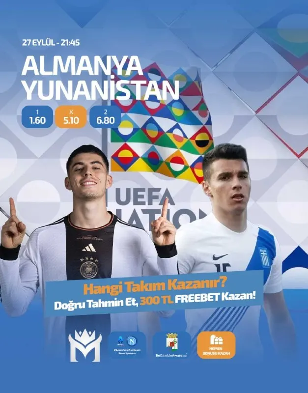 🚨🚨 MİLYONER DE 300 TL FREEBET KAZANMA ŞANSI 🚨🚨 ⚽️ Almanya ⚔️ Yunanistan 📅 27 Eylül |…