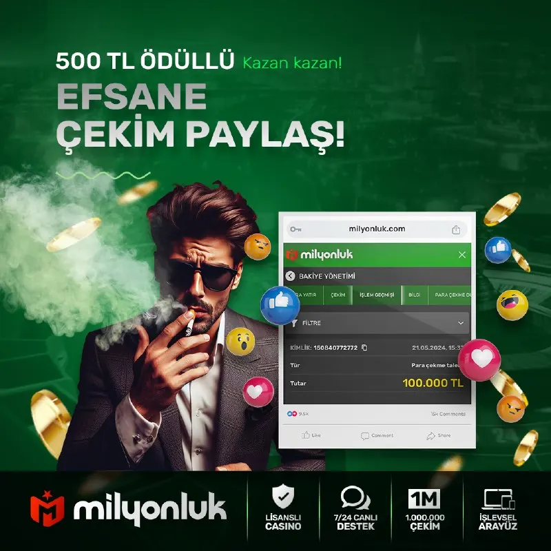 📱 EFSANE ÇEKİM PAYLAŞ BONUSU Milyonluk'ta Kazanmanın Sınırı Yok 🤑 Yaptığın çekimden…