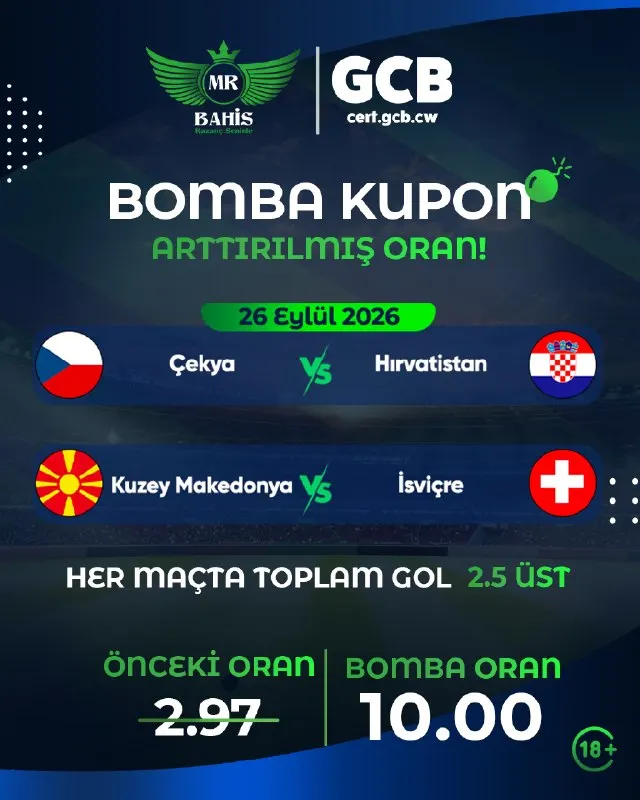 🔥💣 MRBAHİS'TEN BOMBA KUPON! 💣🔥 ⚽️ Çekya vs Hırvatistan ⚽️ Kuzey Makedonya vs İsviçre ✅…