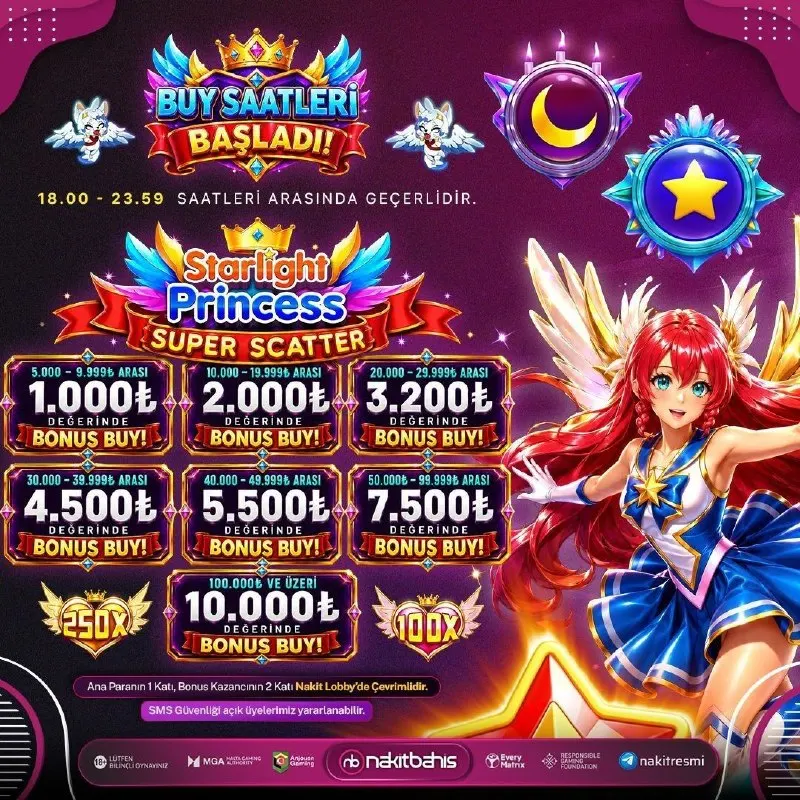 🍬 Starlight Princess Super Scatter Saatleri Başladı 🔘 ⏰18.00 - 23.59 Saatleri arasında…