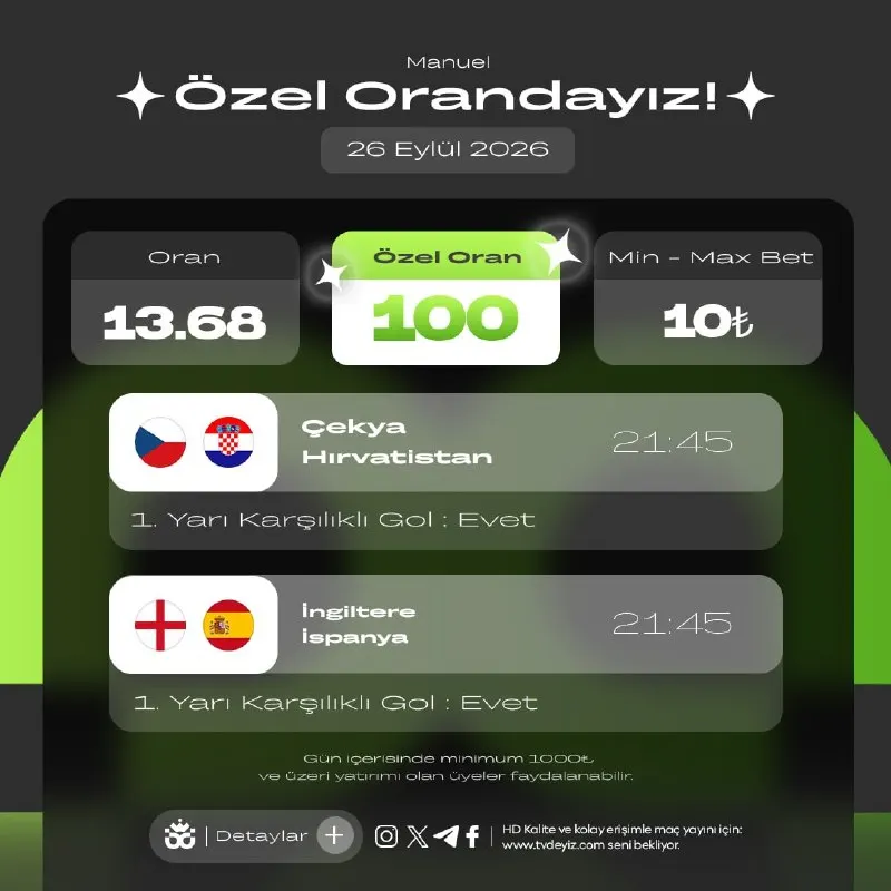💚 BAHİSDEYİZ ÖZEL ORAN 🇨🇿 Çek Cumh. 🥑Hırvatistan 🇭🇷 ✍️ 1. Yarı Karşılıklı Gol : Evet…