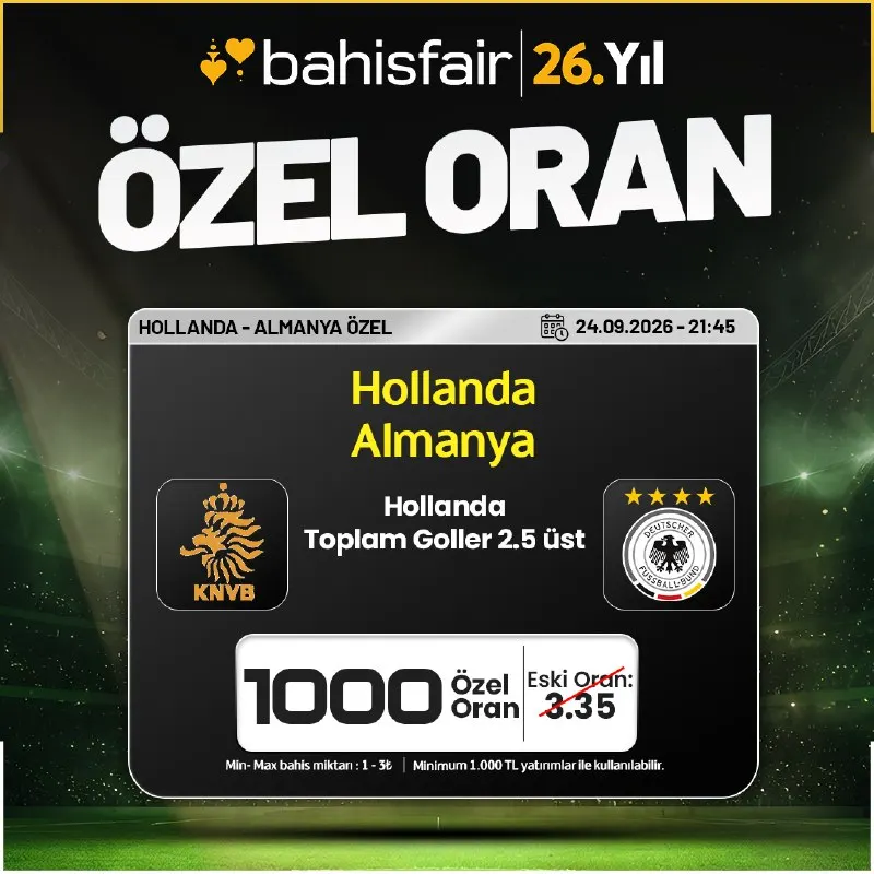 ⚡️ ULUSLAR LİGİNE ÖZEL 1000 ORAN DEVREDE! ❕ MİNİMUM 1.000 TL YATIRIMLAR İLE MAÇ ÖNCESİ…