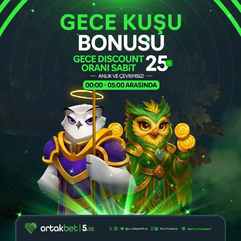 🌃 GECE KUŞU BONUSU! 🌃 🎉Uyumayanlara özel kazanç zamanı geldi! 🌙 🤑00:00 – 05:00 saatleri…