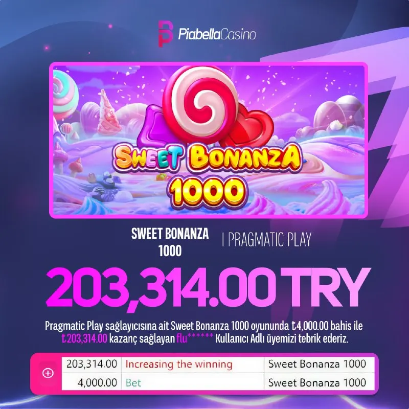 🎉😎🤒🙃❤️👍💋😆🎉PİABELLA'DA DEV KAZANÇLAR BİTMEZ!!🎉 ⭐️ SWEET BONANZA 1000 oyununda tam…