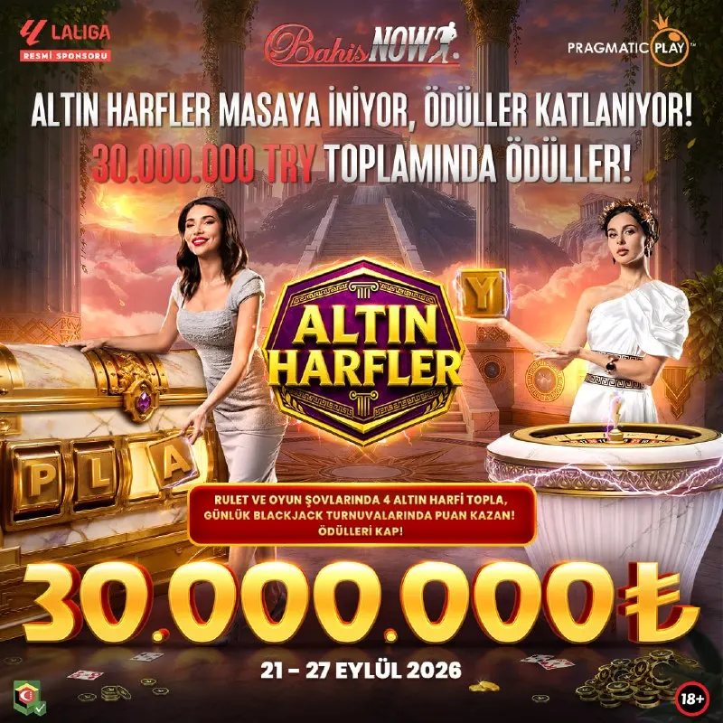 🔡 30.000.000 TL Ödüllü Pragmatic Play'in Altın Harfler Turnuvası BahisNow'da! 💰 Seçili…