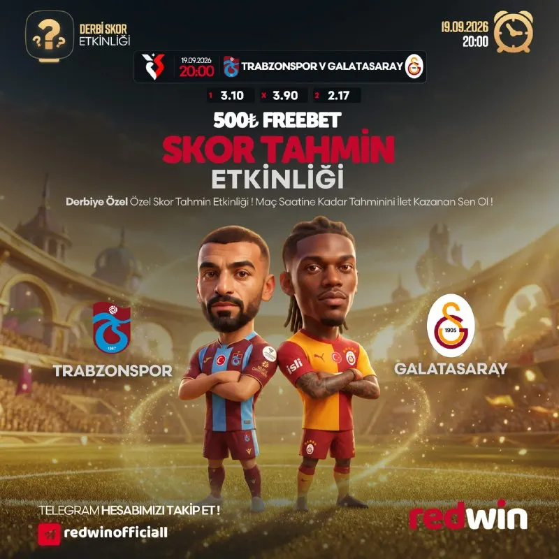 ⚽️ Trabzonspor 🆚 Galatasaray 500₺ Freebet Doğru Skor Tahmin etkinliği için maç saatine…