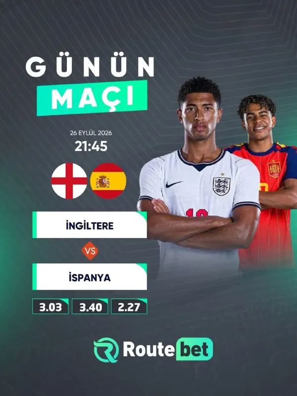 Günün Maçı! ⚽️ İngiltere 🆚 İspanya ⏰ 21:45 📺 Maç Yayını HD Kaliteyle Route TV'de! Direkt…