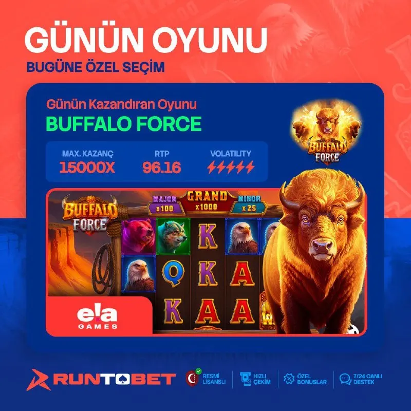 🎰🔥 GÜNÜN OYUNU: BUFFALO FORCE🔥🎰 ⚡️ Bugünün favorisiyle şansını denemeye hazır mısın? 🎁…