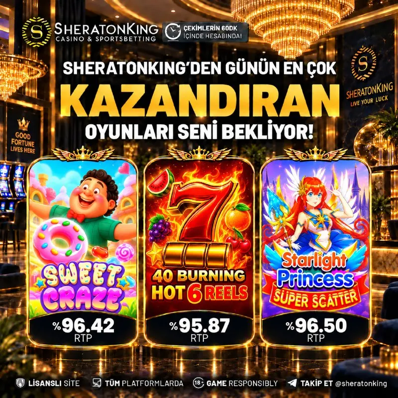 🎰 SHERATONKING’DE GÜNÜN ÖNE ÇIKAN SLOT’LARI! 🍩 Sweet Craze — %96.42 RTP 🔥 40 Burning Hot…