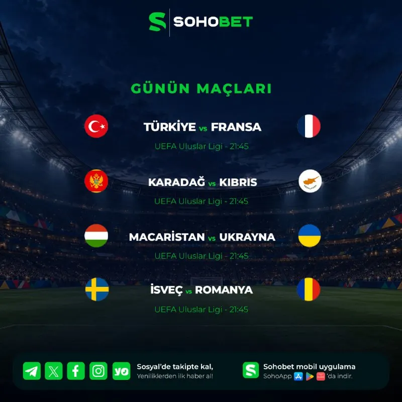 🔥 UEFA ULUSLAR LİGİ HEYECANI SOHOBET’TE! Milli takım gecesinde birbirinden dikkat çekici…