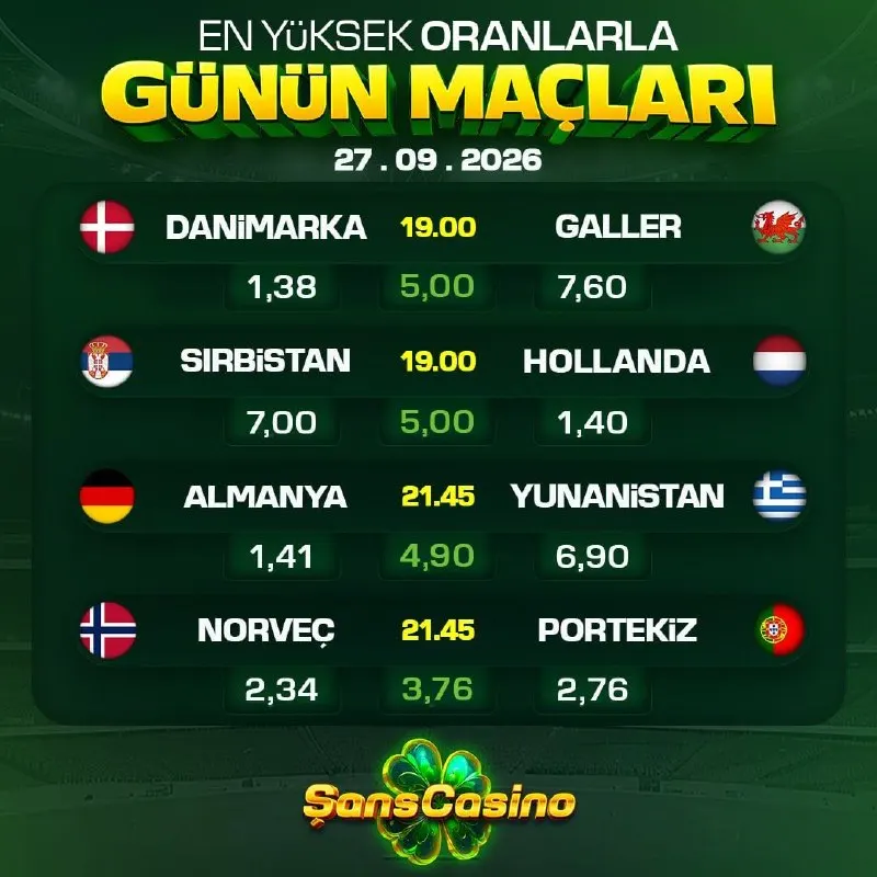 GÜNÜN MAÇLARI ŞANS'TA! 📆 🇩🇰 Danimarka - Galler 🏴 🇷🇸 Sırbistan - Hollanda 🇳🇱 🇩🇪 Almanya…