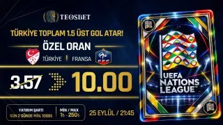 🚨 TEOSBET ÜYELERİNE ÖZEL ORAN! 🚨 Türkiye - Fransa maçına özel seçilen dev bahiste oran…