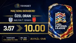 🚨 TEOSBET ÜYELERİNE ÖZEL ORAN! 🚨 İngiltere - İspanya maçına özel seçilen dev bahiste oran…