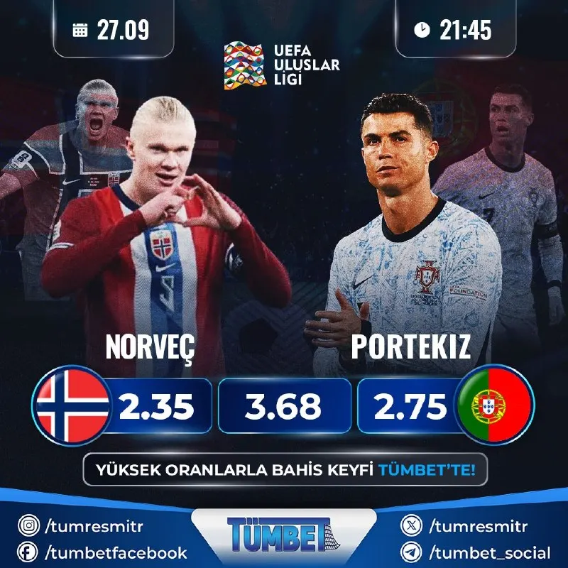 Yıldızların düellosu! UEFA Uluslar Ligi'nde gözler Haaland ile Ronaldo'nun karşı karşıya…