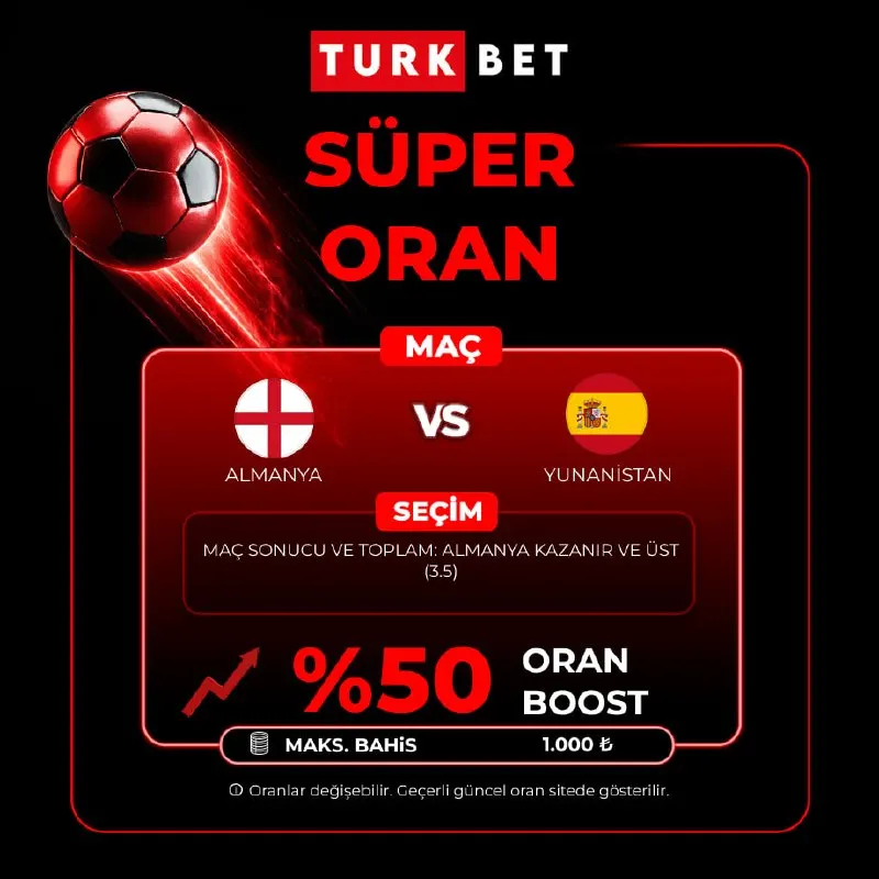 🇩🇪 SÜPER ORAN ULUSLAR LİGİ ÖZEL 🇬🇷 🧿 Turkbet’te seçili maçlarda harika oran fırsatları!…